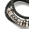 Braided PU Leather & Waxed Cords Triple Layer Multi-strand Bracelets BJEW-P329-08-3