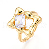 Brass Micro Pave Clear Cubic Zirconia Cuff Rings for Women KK-T074-12G-4
