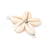 Natural Mixed Cowrie Shell Connector Charms PALLOY-JF03858-01-4