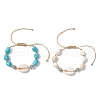2Pcs Adjustable Synthetic Turquoise Dyed Beads & Natural Cowrie Shell Beaded Braided Bead Bracelets for Women BJEW-JB11544-2