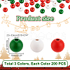 AHADERMAKER 600Pcs 3 Colors Christmas Natural Wood Beads WOOD-GA0001-57-2