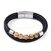Mixed Stone Round Bead Leather Cord Multi-strand Bracelets BJEW-A009-10P-2