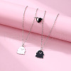 2Pcs Ghost Alloy Black & White Enamel Split Pendant Best Friend Necklaces with Heart Magnetic Clasps FS-WG095C9-01-2