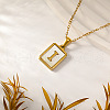 Rectangle Stainless Steel Pave Natural White Shell Initial Pendant Necklaces for Women FS-WGB5EDA-09-1