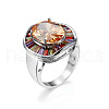 Oval Brass Micro Pave Colorful Cubic Zirconia Finger Rings FS-WG7C062-05-2
