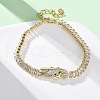 Brass Micro Pave Clear Cubic Zirconia Rectangle Link Chain Bracelets for Women BJEW-U044-01B-G-2