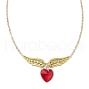 Brass & Glass Angel Wing Heart Pendant Necklaces for Women NJEW-JN05260-4