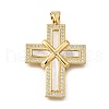 Brass Micro Pave Cubic Zirconia Shell Pendants KK-D328-26G-B-1
