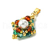 Glass Seed Beaded Rhombus Pendants PALLOY-MZ00433-3