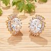 Oval Brass Micro Pave Cubic Zirconia Stud Earrings for Women EJEW-G428-27G-02-3