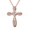 Real Rose Gold Plated Brass Cubic Zirconia Cross Pendant Necklaces NJEW-BB05740-RG-1