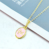 Brass Enamel Faith Fe Oval Pendant Necklaces with Clear Cubic Zirconia for Women FS-WGC0F61-07-1