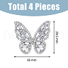 FIBLOOM 4Pcs 4 Style Rhinestone Butterfly Open Cuff Rings Set RJEW-FI0001-14-2