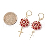 Evil Eye with Cross 304 Stainless Steel Glass Seed Beads Leverback Earrings EJEW-MZ00420-01-3