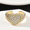 Heart Brass Micro Pave Cubic Zirconia Cuff Rings for Women RJEW-A069-11G-01-2