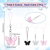 Gorgecraft 6Pcs 3 Colors Butterfly Acrylic Mobile Straps AJEW-GF0009-11-2