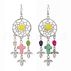 Woven Web/Net with Cross & Skull Synthetic Turquoise Dangle Earrings EJEW-JE05864-4