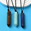 Natural & Synthetic Mixed Gemstone Faceted Bullet Pendant Waxed Cord Necklaces NJEW-Q030-01A-4