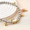 Brass Enamel Round Beads Charm Bracelets for Women BJEW-D317-11PG-3