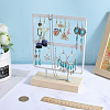 SUNNYCLUE 1 Set 2-Tier Rectangle Iron Jewelry Dangle Earring Organizer Holder with Wooden Base EDIS-SC0001-08B-3