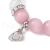 2Pcs 10mm Round Blue Cat Eye & Pink Cat Eye & Faceted Glass Beaded Stretch Bracelet Sets for Lover BJEW-JB10325-01-5