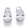 Brass Clear Cubic Zirconia Charms ZIRC-G170-13P-3