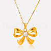 304 Stainless Steel Pave Natural Pearl Bowknot Pendant Necklaces NZ3169-2-3