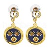 Flat Round with Flower Alloy Rhinestone Dangle Stud Earrings EJEW-M085-01G-2