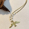 304 Stainless Steel & Plastic Imitation Pearl Bird Pendant Necklaces for Women NJEW-P330-02G-1