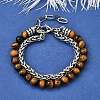 Natural Tiger Eye Round Beads Multi-strand Bracelets BJEW-D330-02P-08-1