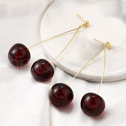 Brass Acrylic Stud Dangle Earrings for Women EJEW-G430-04G-1