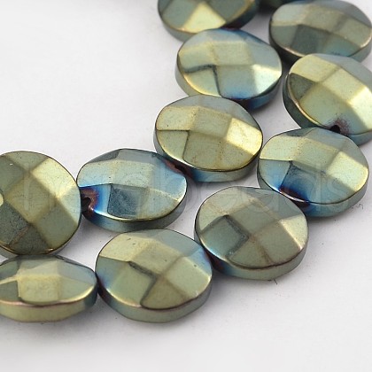 Electroplate Non-magnetic Synthetic Hematite Flat Round Bead Strands G-L368-05C-1