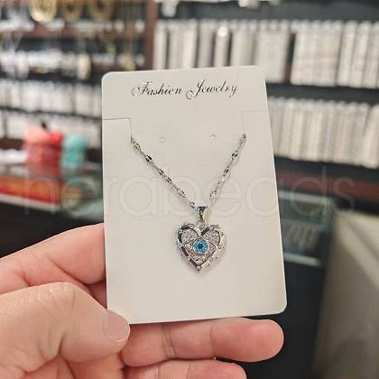 Evil Eye Heart 304 Stainless Steel Micro Pave Clear & Sky Blue Cubic Zirconia Pendant Necklaces FS-WGB58AC-05-1
