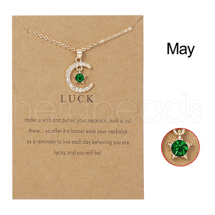 Moon & Star Alloy Rhinestone Birth Stone Pendant Necklaces WG0039E-05-1