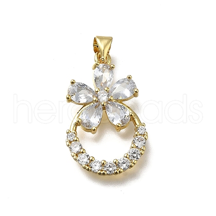 Brass Micro Pave Cubic Zirconia Pendants KK-C090-21G-1