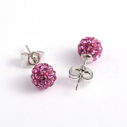 Polymer Clay Rhinestone Ball Stud Earrings EJEW-O041-02B-1