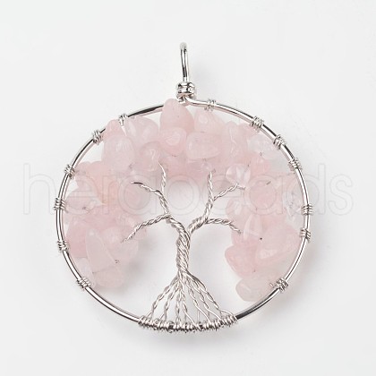 Tree of Life Natural Rose Quartz Big Pendants G-L455-D07-1