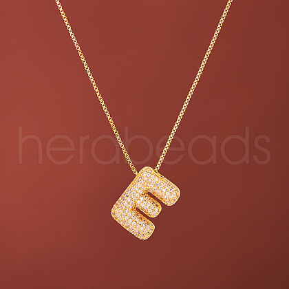 Brass Micro Pave Clear Cubic Zirconia Initial Pendant Necklaces for Women FS-WGDC51D-05-1