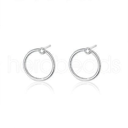 Anti-Tarnish Ring Rhodium Plated 925 Sterling Silver Stud Earrings PB1316-5-1