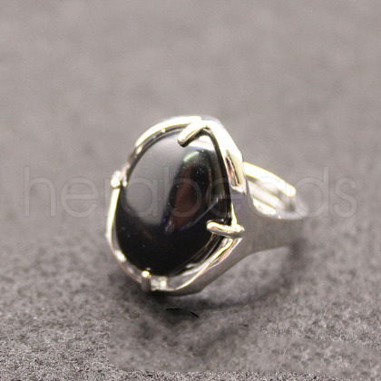 Oval Natural Black Onyx Adjustable Ring FIND-PW0021-05F-1