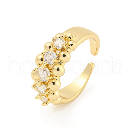 Round Brass Micro Pave Clear Cubic Zirconia Open Cuff Rings RJEW-G309-18G-1