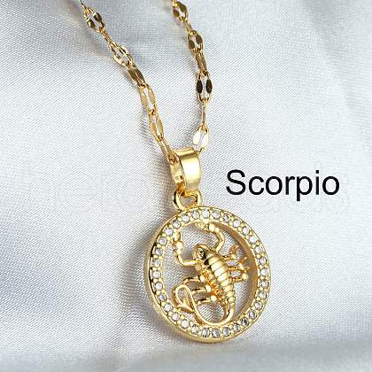 Twelve Constellation Alloy Crystal Rhinestone Pendant Necklaces for Women WG8B703-10-1