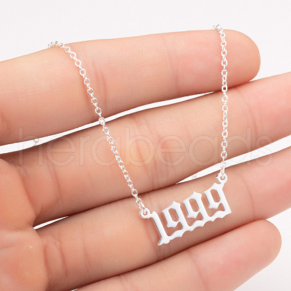 1999 Birth Year Number 201 Stainless Steel Pendant Cable Chain Necklaces FS-WGB5F08-27-1