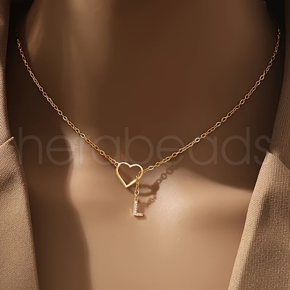 Heart Letter Brass Micro Pave Clear Cubic Zirconia Initial Lariat Necklaces FS-WG6D374-12-1