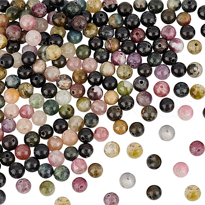 Olycraft 2 Strands Natural Tourmaline Round Beads Strands G-OC0004-94B-1