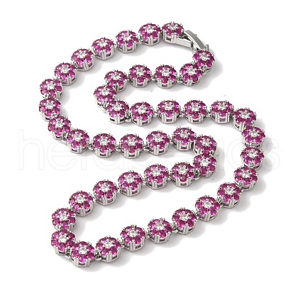 Rack Plating Brass Pave Cubic Zirconia Flower Link Necklaces for Women NJEW-B108-01P-01-1