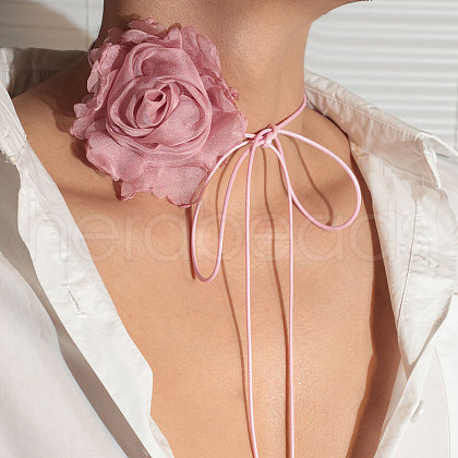 3D Flower Polyester Wrap Choker Necklaces for Women FS-WG577A7-06-1