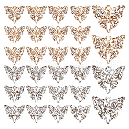 HOBBIESAY 50Pcs 2 Colors Alloy Rhinestone Pendants FIND-HY0003-88-1