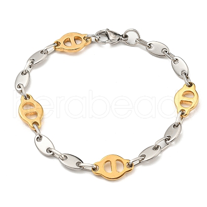 Two Tone 304 Stainless Steel Oval Link Chain Bracelet BJEW-B078-10GP-1