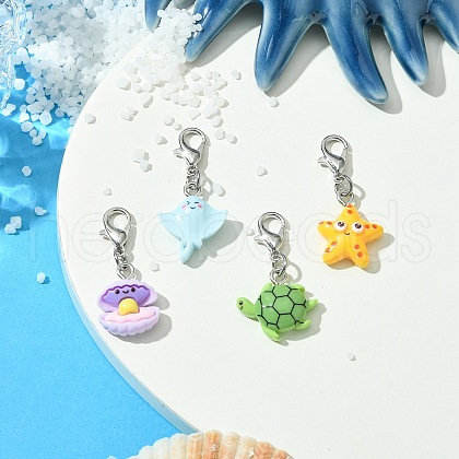 4Pcs 4 Styles Marine Organism Resin Pendant Decoration HJEW-JM02946-1